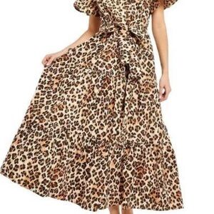 Nordstrom Brown Tan Ruffled Wrap Sundress Cheetah